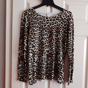 Chicos Leopard Print Long Sleeve Top With Emblished Sleeves